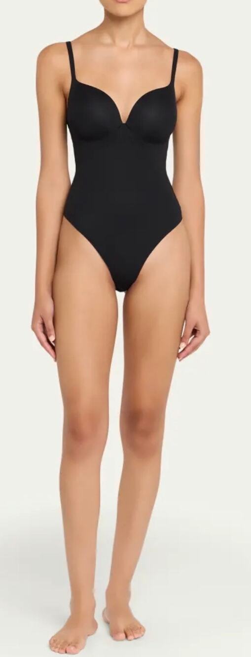 Skims Super Push-up Thongs Bodysuit Black V Neck Women's XL New Sexy
